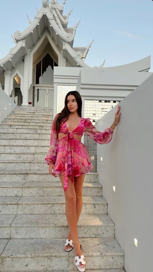 LANTERN SLEEVE V NECK KNOT CUTOUT WAIST FLORAL PRINT SUMMER WOMEN CHIFFON ROMPER‼️